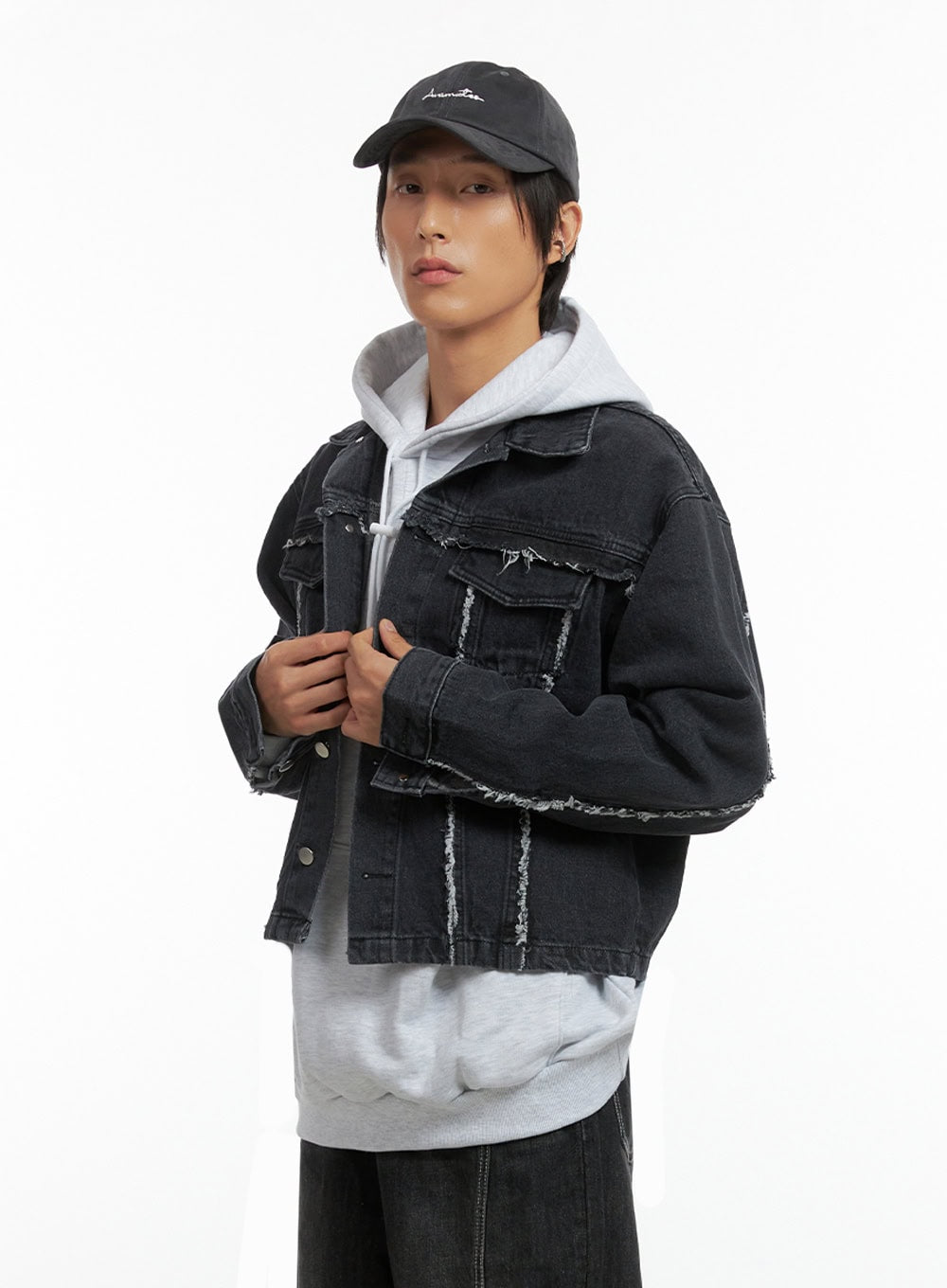 Men's Fray Detail Denim Jacket IO417