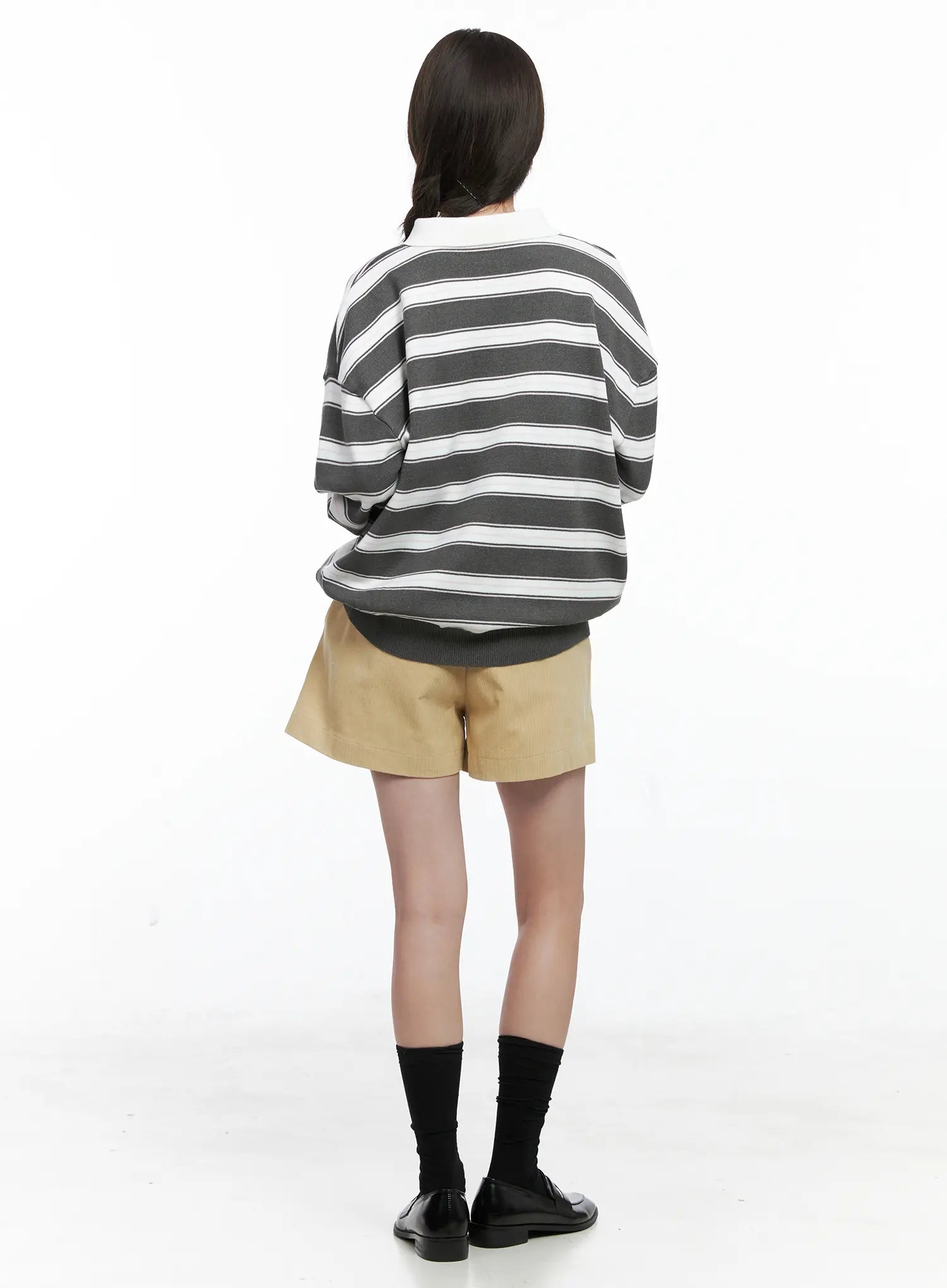 Oversized Striped Long Sleeve Collared Shirt CO503