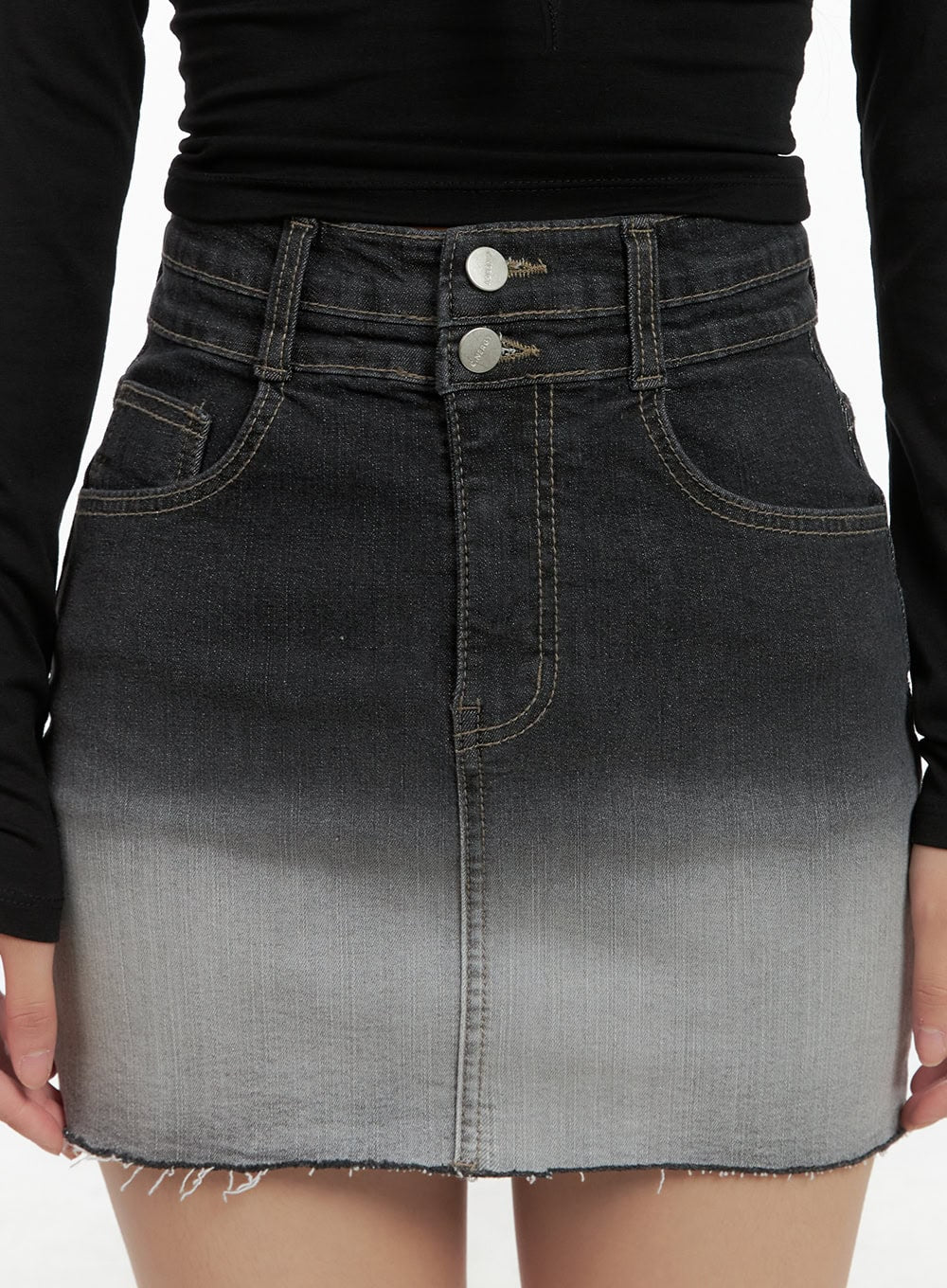 Destroyed Hem Ombre Denim Mini Skirt CG423