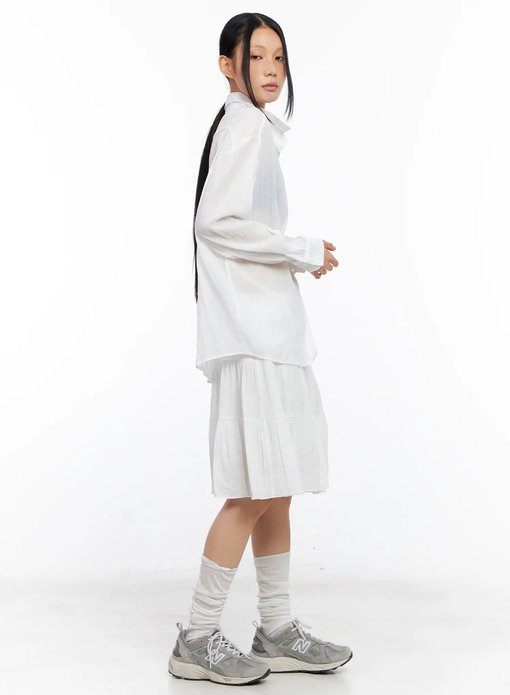 Sheer Long-Sleeve Button-Down Shirt CL529