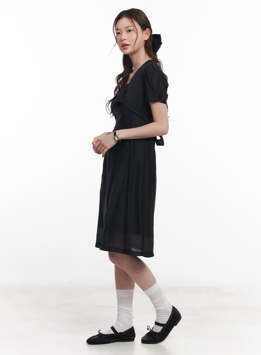 Puff-Sleeve Square Neck Midi Dress CY519