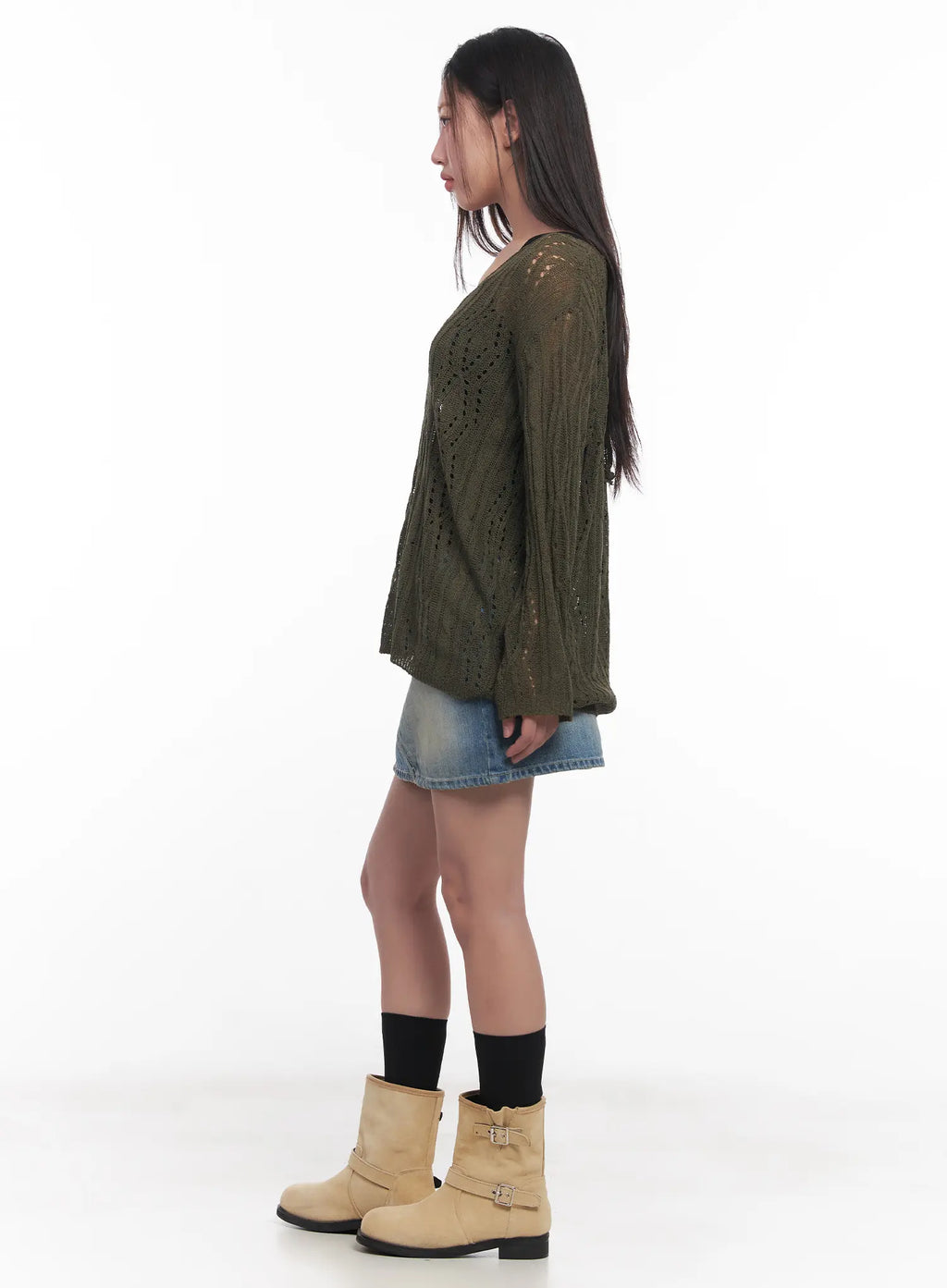 Criss-Cross Sheer V-Neck Sweater CU516