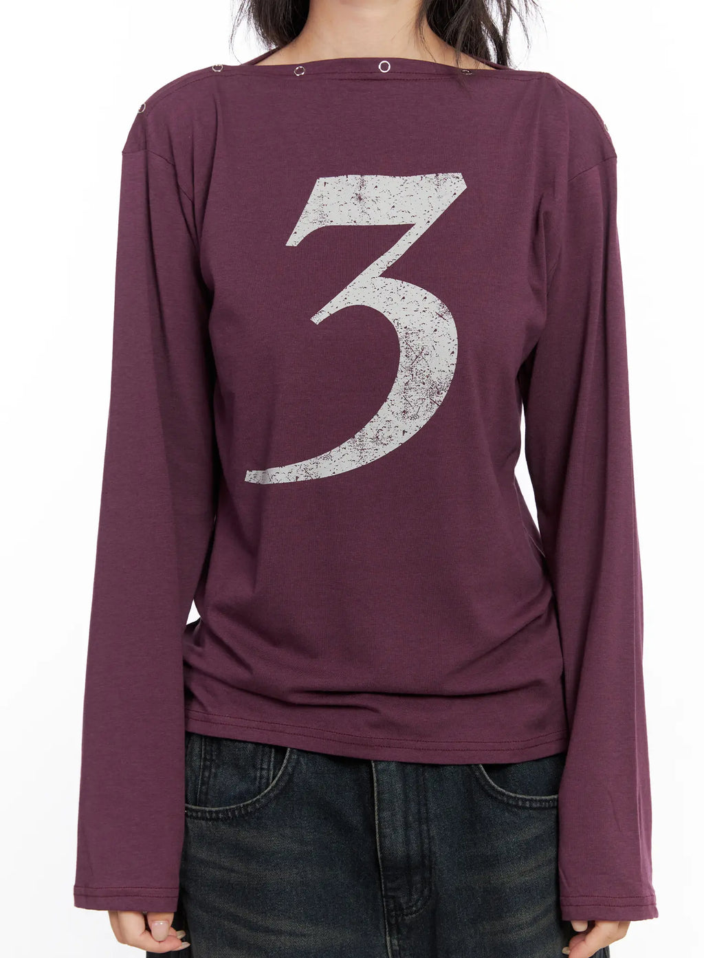 Eyelet Graphic Off-Shoulder Top CO507