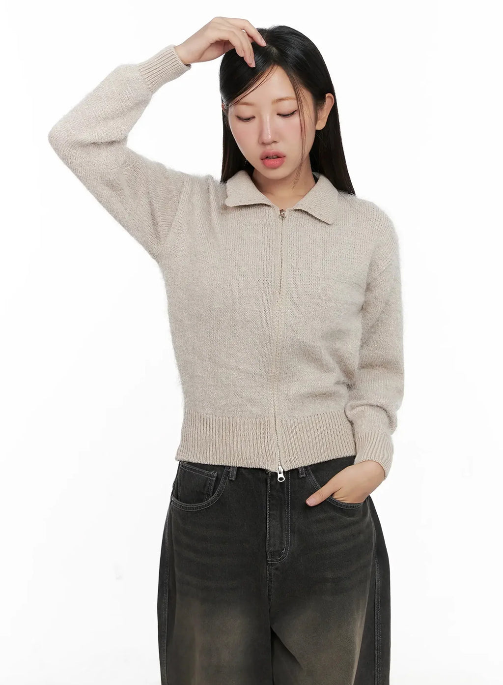 High Neck Zip Up Sweater IG527