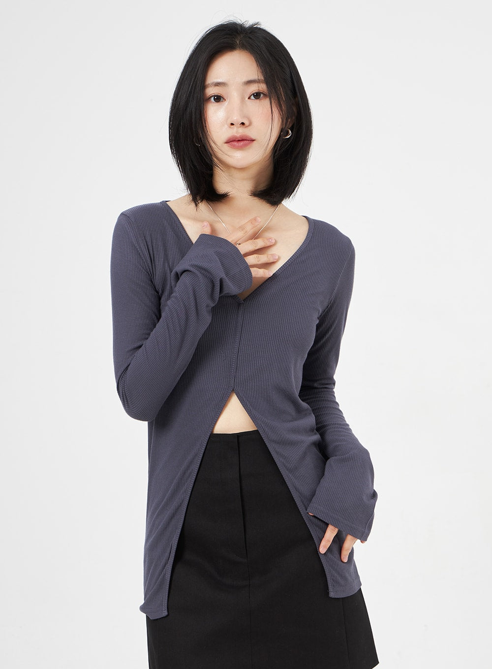 V-Neck Slit Top OA306