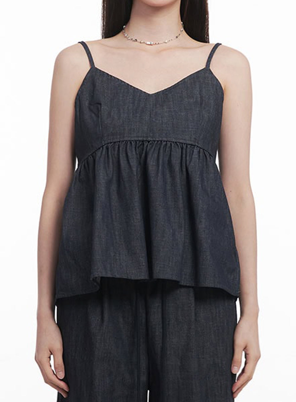 Cotton Flare V-Neck Denim Cami Top IY509