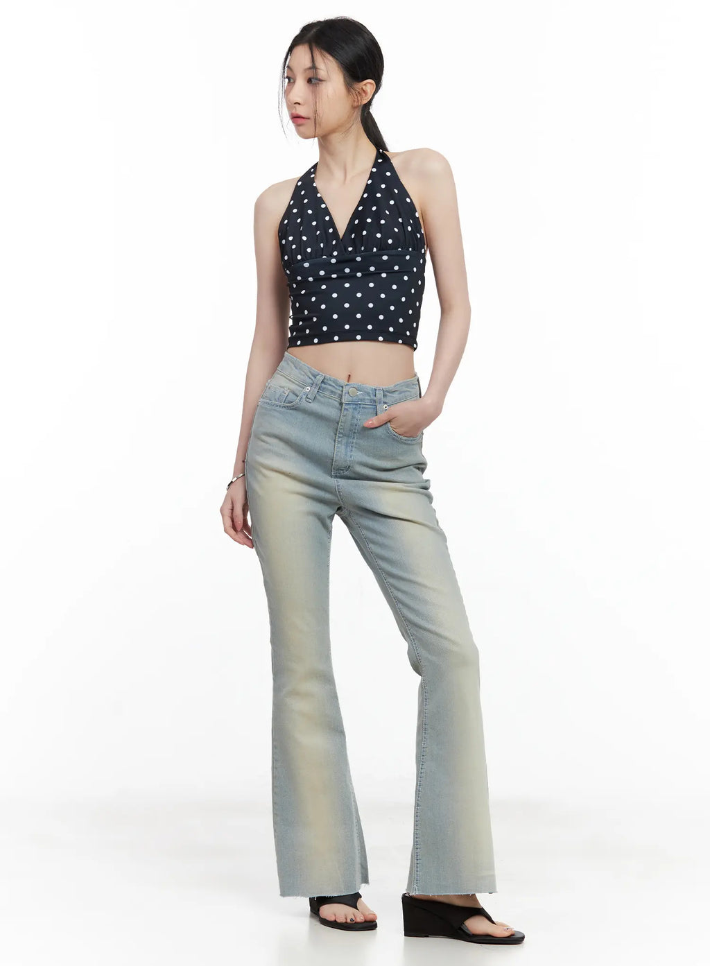 V-Neck Polka Dot Halter Top CL501