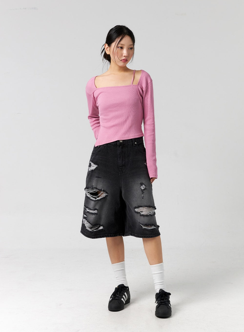 Ripped Bermuda Pants Unisex CG303