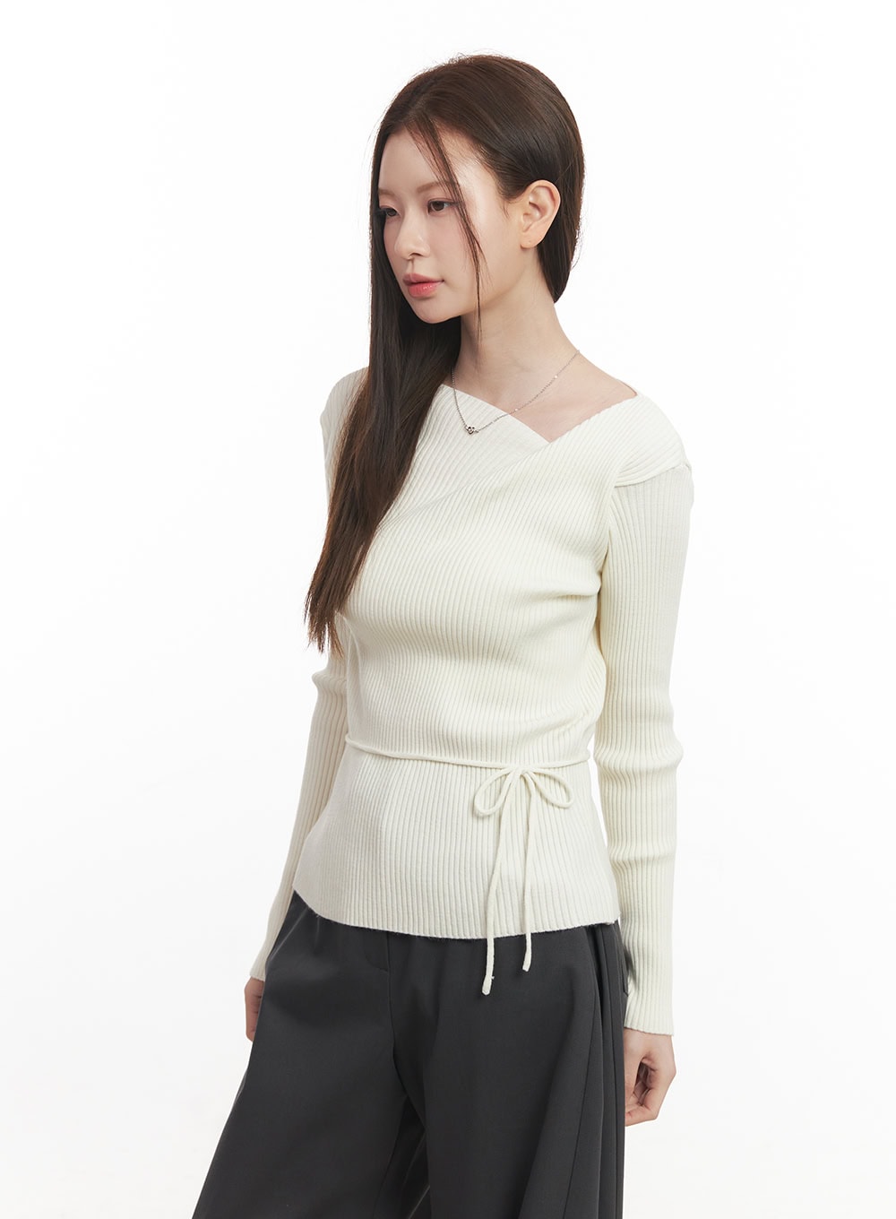 Asymmetric Ribbed Slim-Fit Sweater CA502