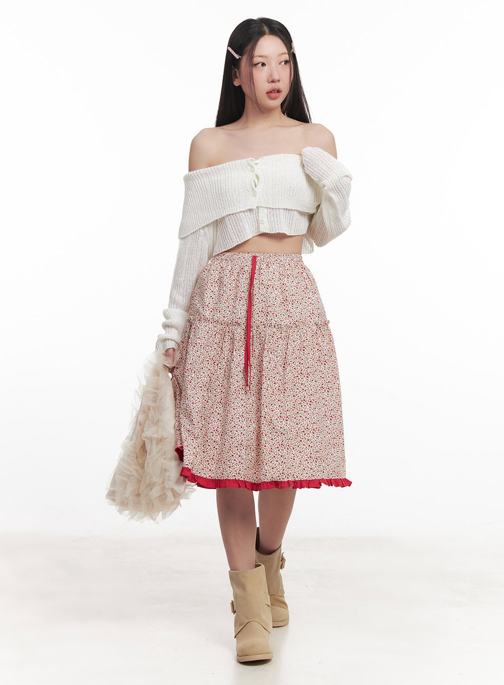 Picnic Floral Flare Midi Skirt IM528