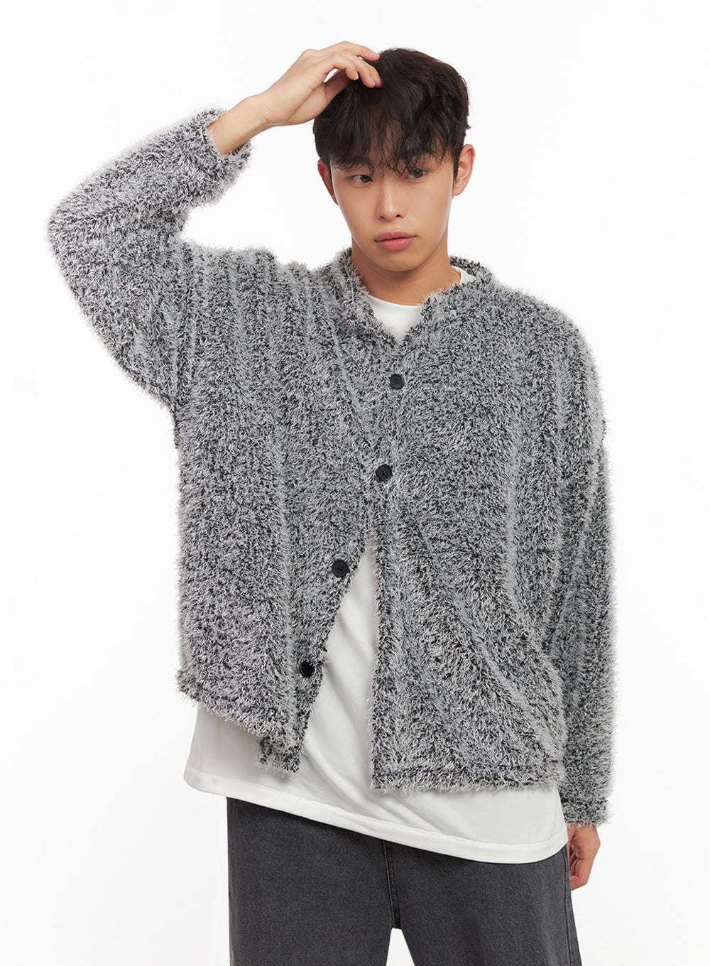 Men's Fuzzy Buttoned Cardigan ID427