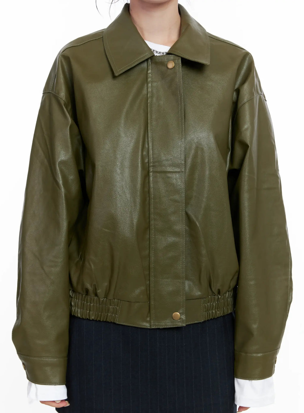 Vegan faux Leather Zip Up Jacket CS512