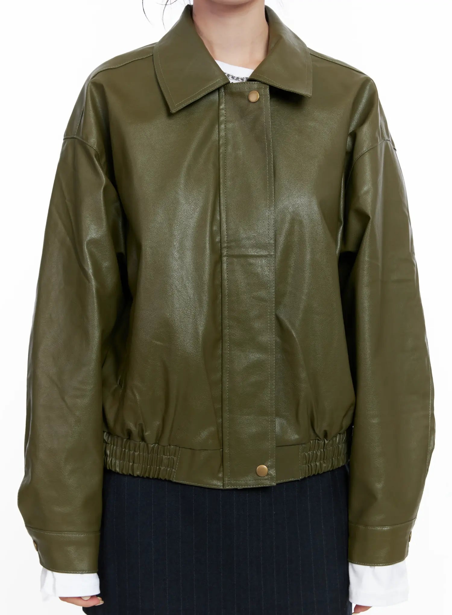 Vegan faux Leather Zip Up Jacket CS512