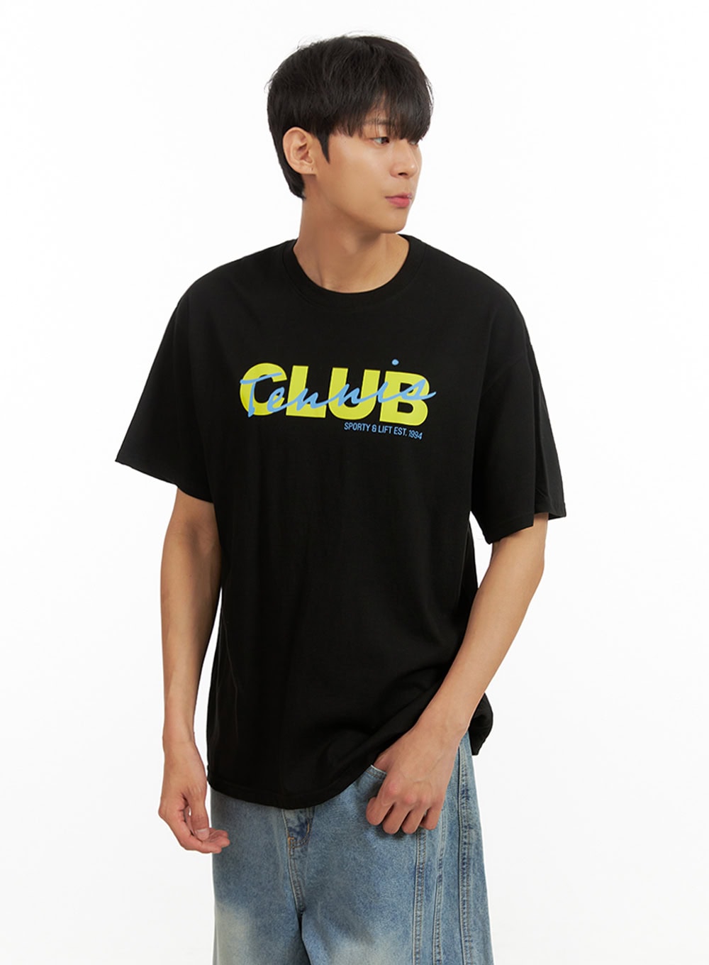 Men's Lettering Round Neck T-Shirt (Black) IU418