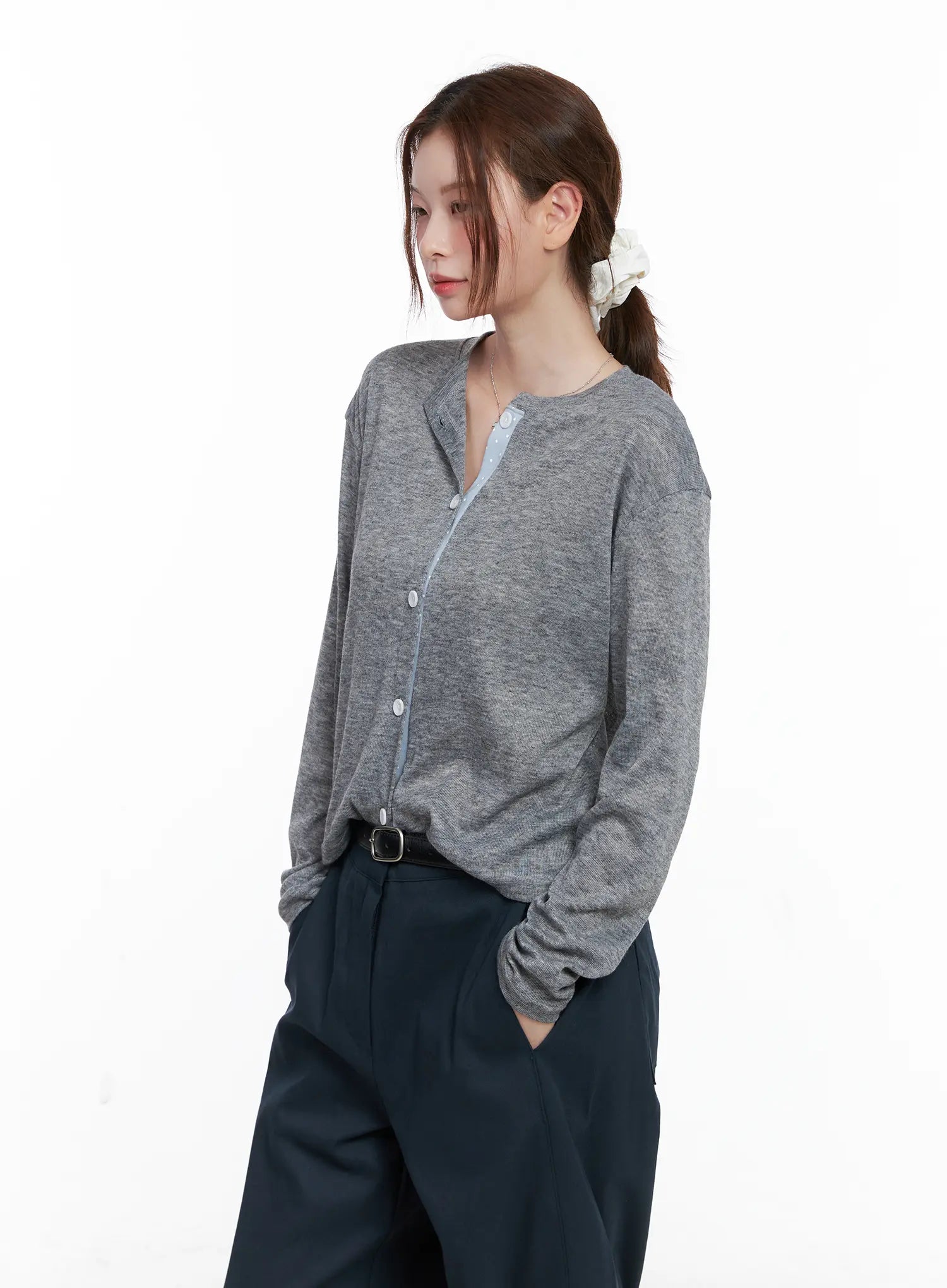 Polka-Dot Detail Button-Up Cardigan CG521