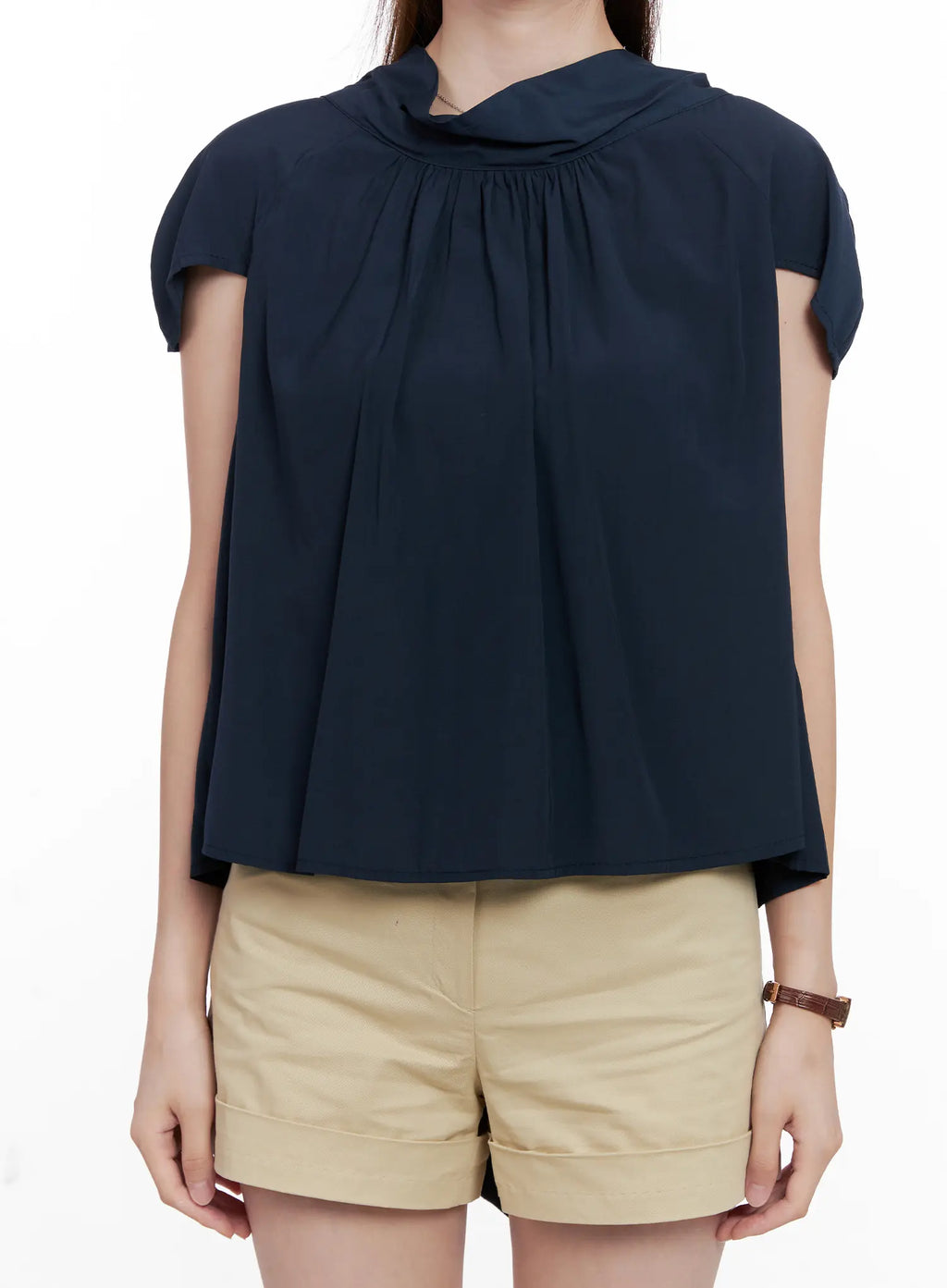 Shirred Ribbon Short-Sleeve Blouse CL523