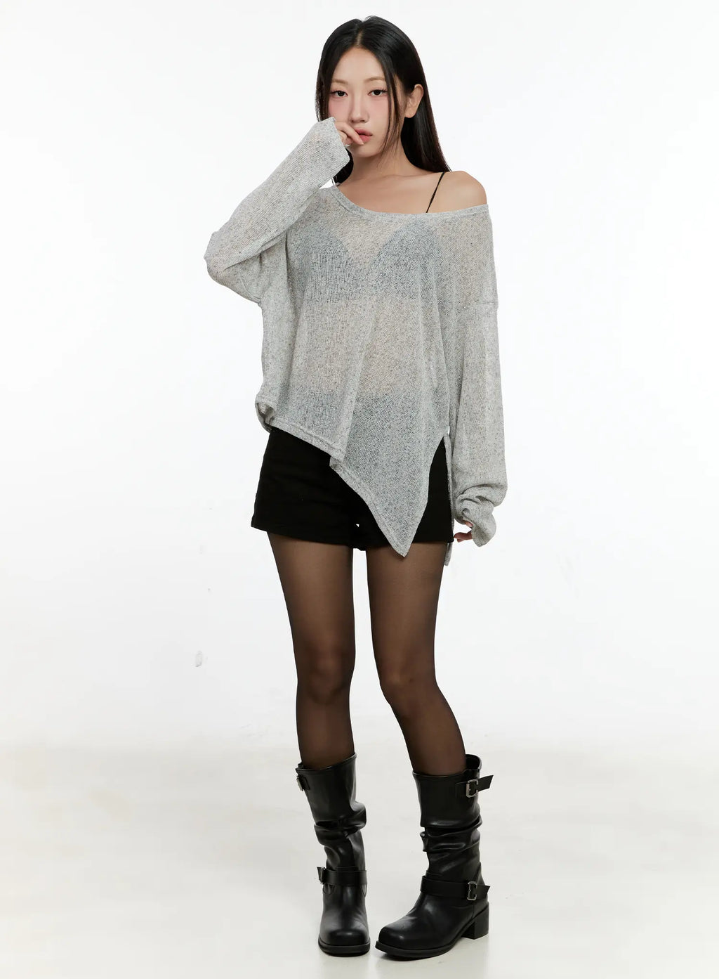Off-Shoulder Sheer Long-Sleeve Top CG501