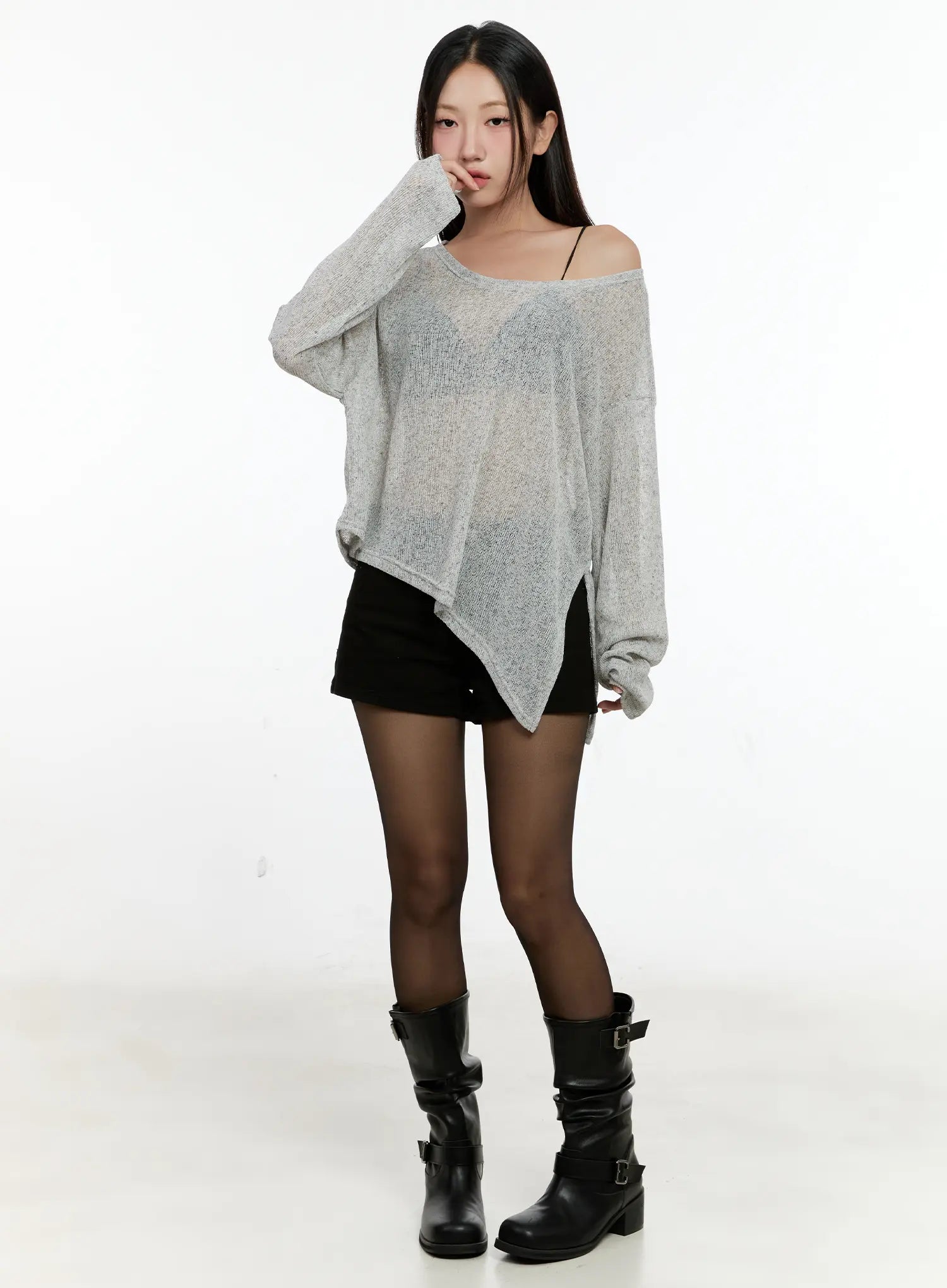 Off-Shoulder Sheer Long-Sleeve Top CG501