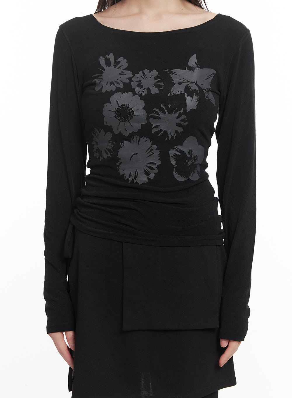 Floral Graphic Sheer Long Sleeve Top CM520