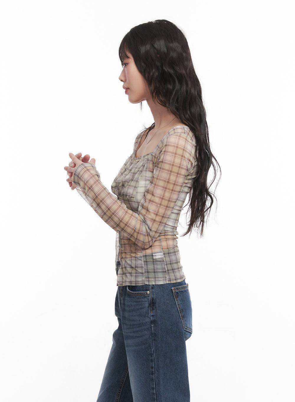 Sheer Checkered Square Neck Crop Top CM520