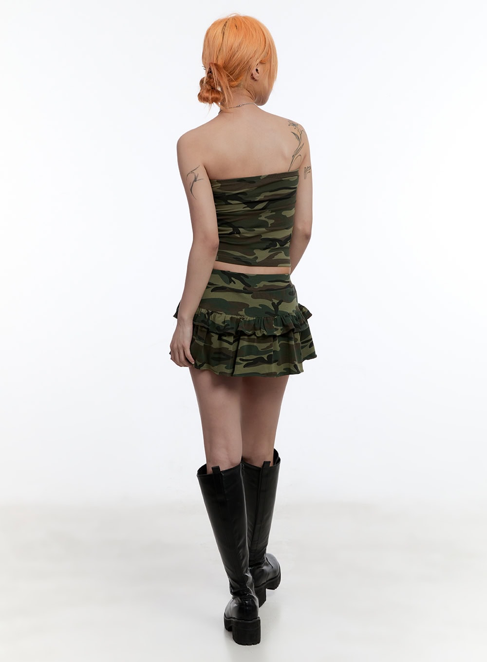 Camo-Print Ruffle Mini Skirt CU502