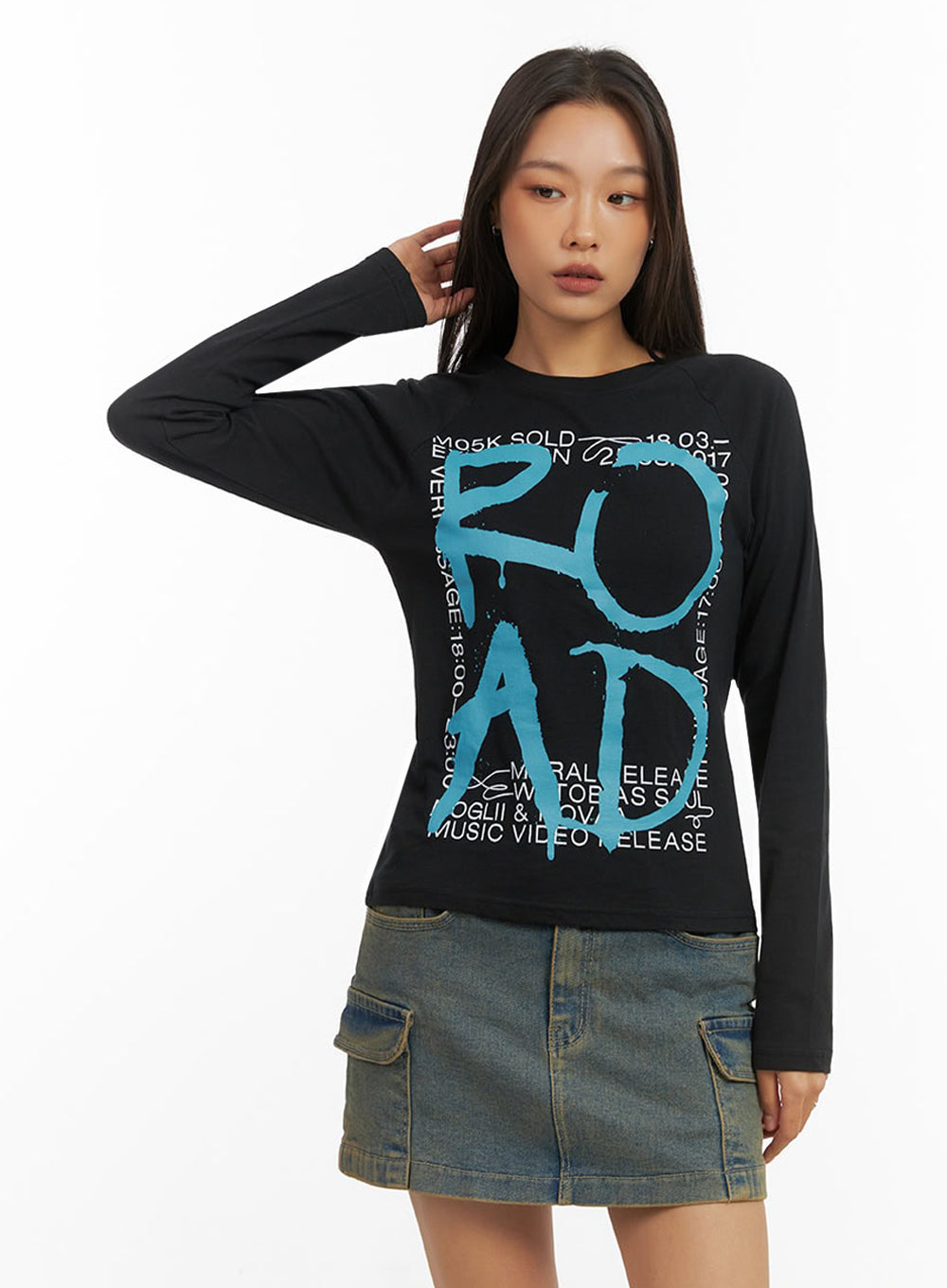 Cotton Graphic Round Neck Long Sleeve Top IO409