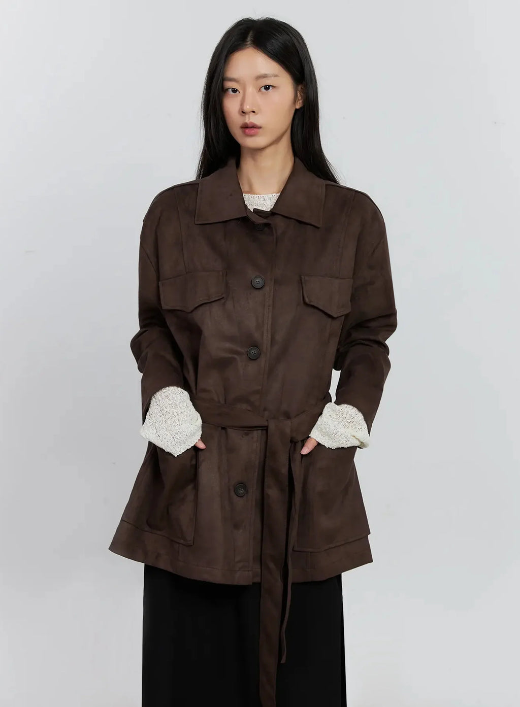 Suede-Style Button-Up Jacket IS515