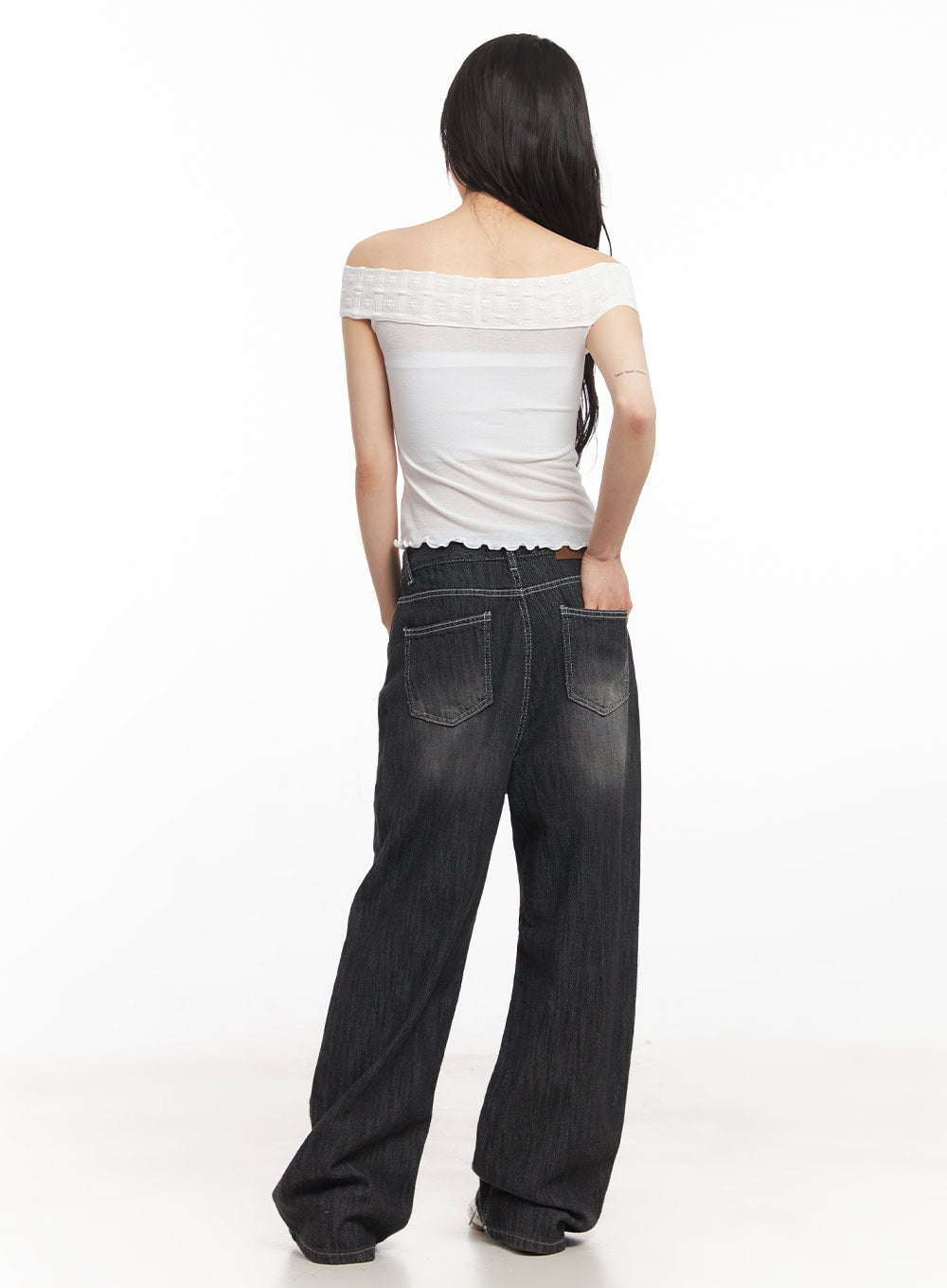 Luna Stitched Washed Wide-Leg Jeans CA523