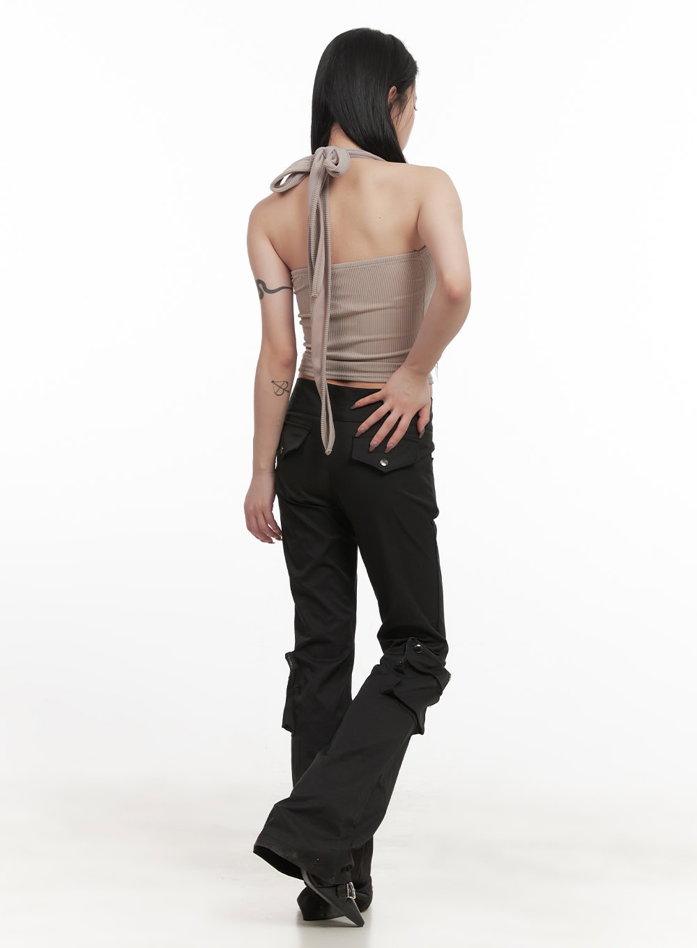 Zip-Up Halter-Neck Crop Top CJ516