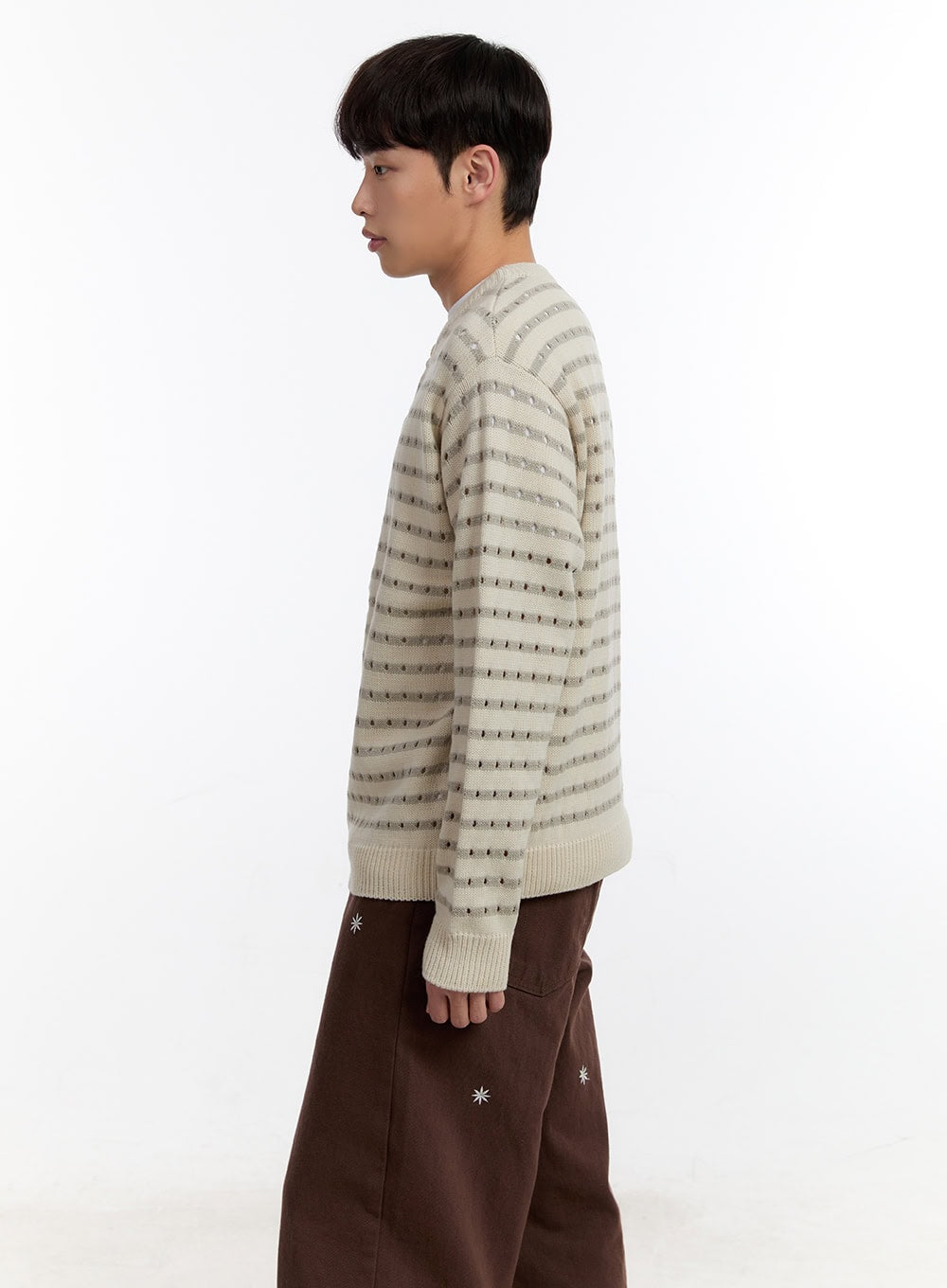 Men's Striped Button-Up Cardigan IA504