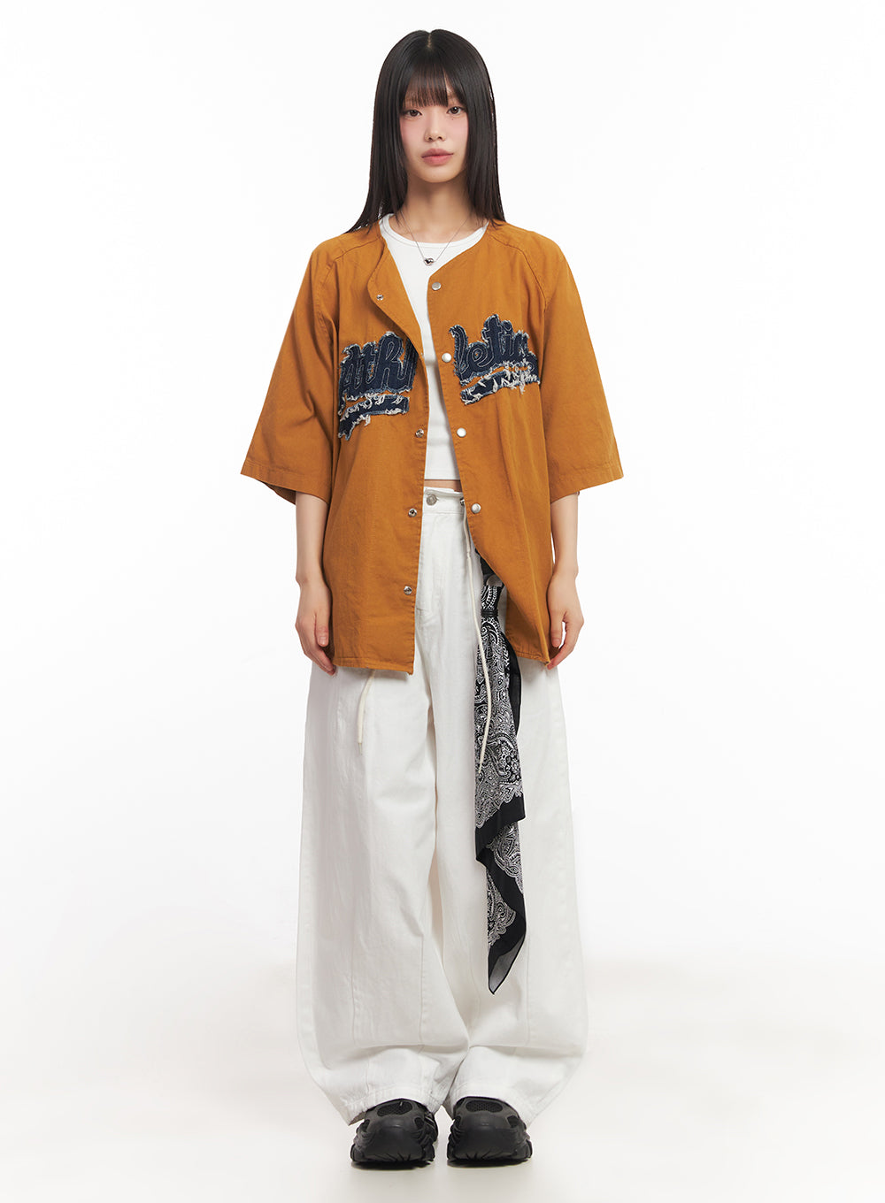 Oversized Patchwork Button-Up Shirt IA528