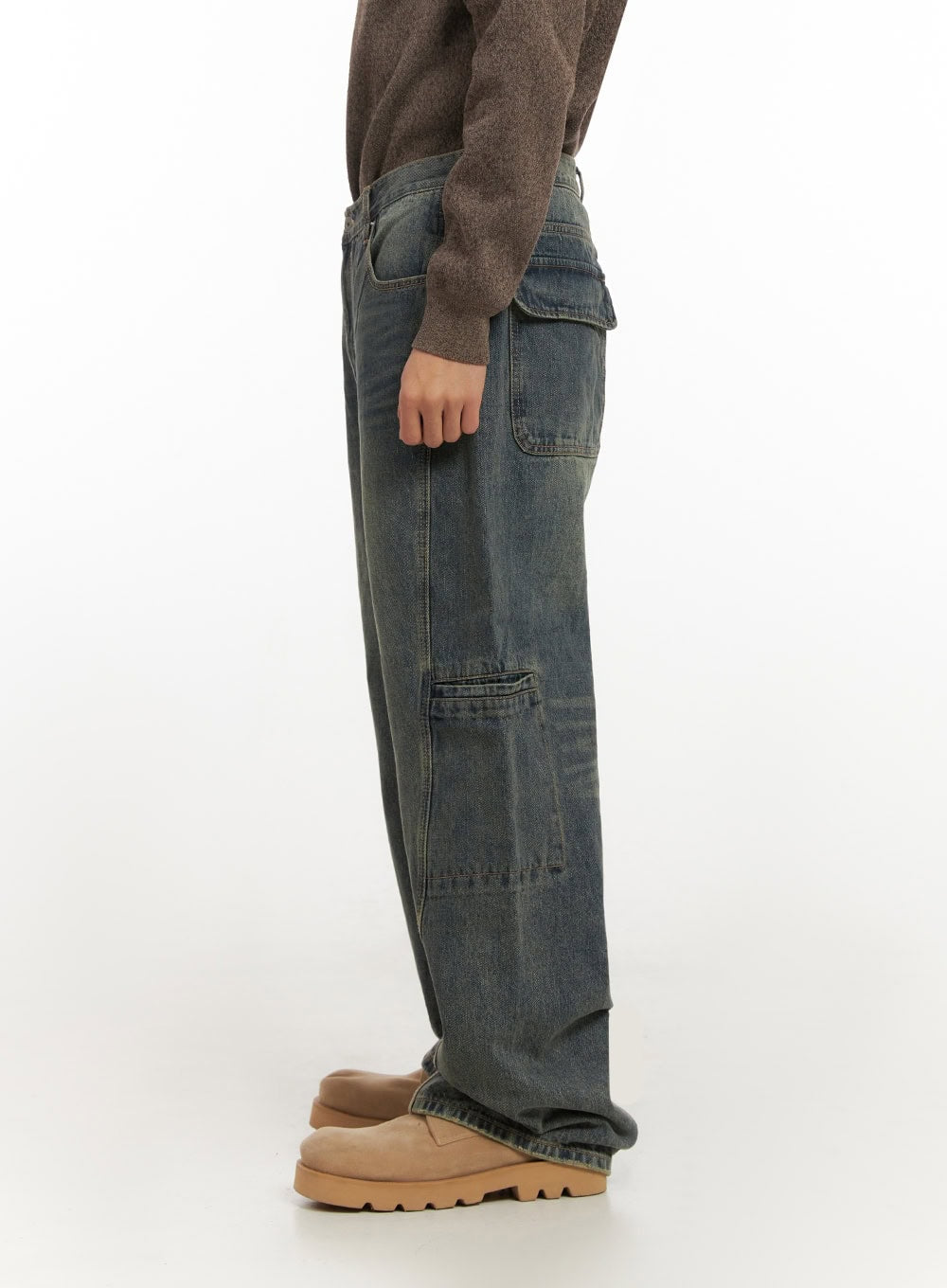 Men's Side Slit Washed Jeans ID406