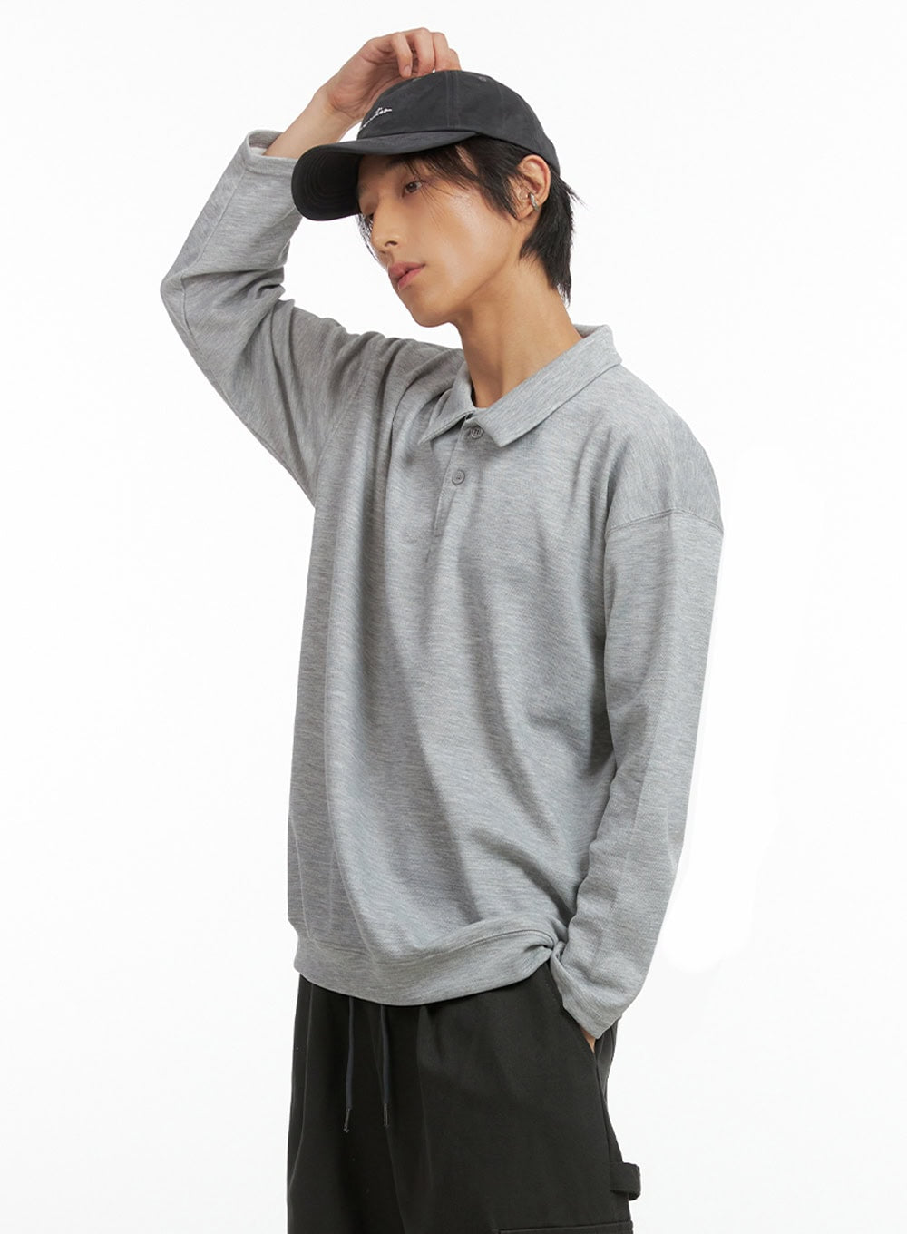 Men's Buttoned Collar Shirt (Gray) IO417