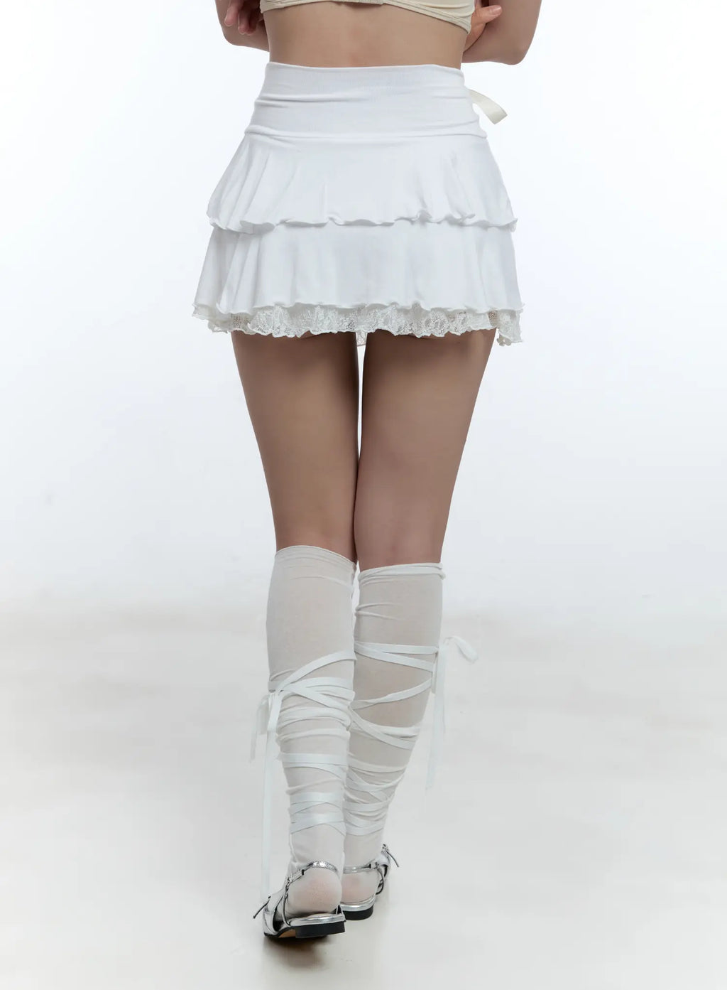 Lace Trim Ribbon Mini Skirt CU527