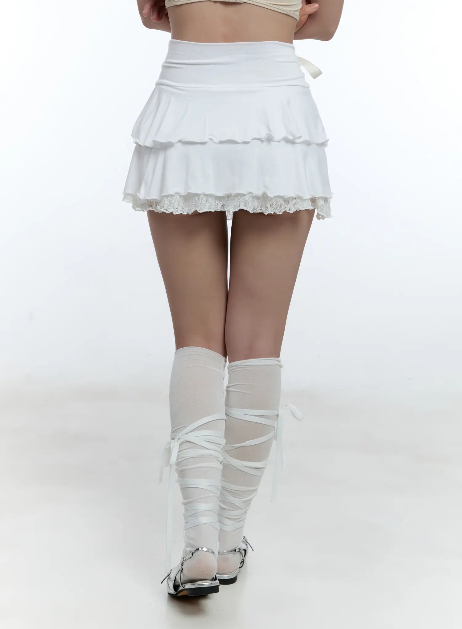 Lace Trim Ribbon Mini Skirt CU527