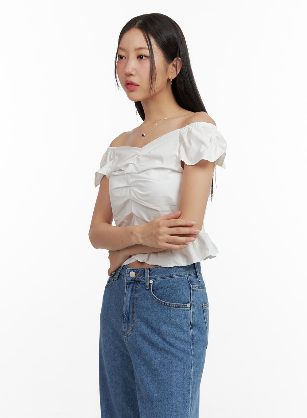 Ruffle Off-Shoulder Crop Blouse OU407