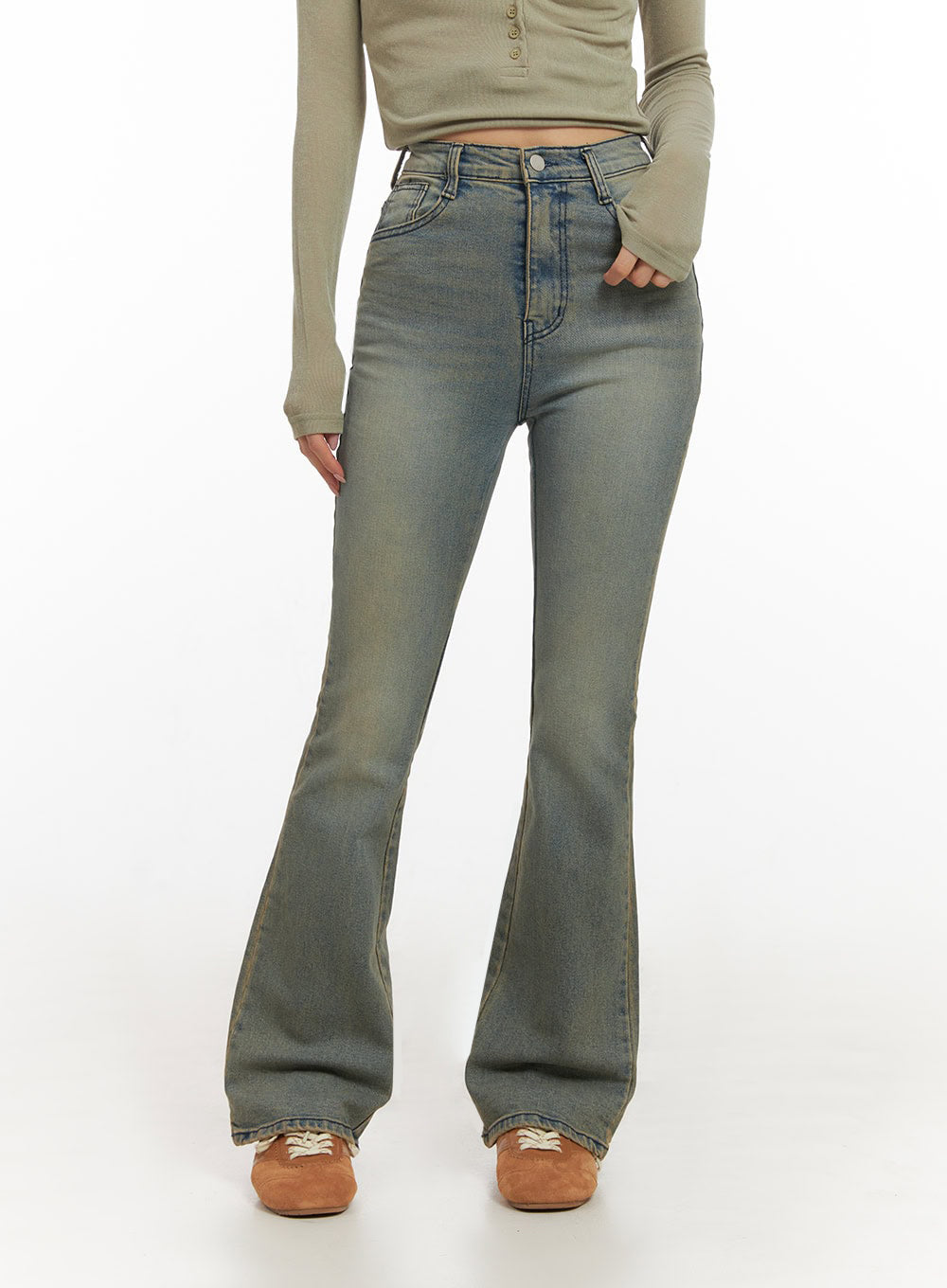Cathy Washed Slim-Fit Flared Jeans IJ503