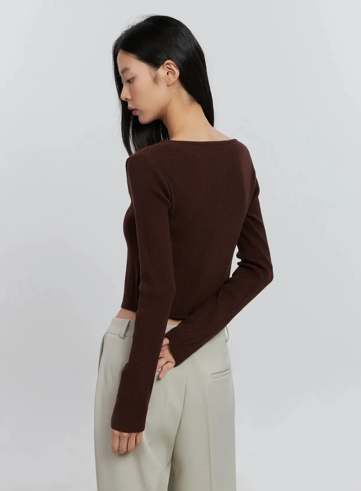 Ribbed Button-Up Cardigan IS516