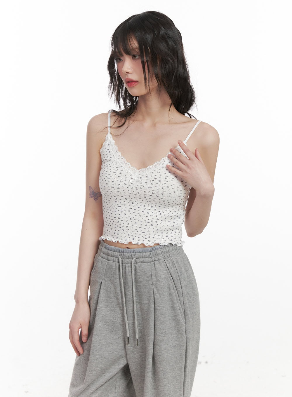 Floral Lace Trim Cami CJ528