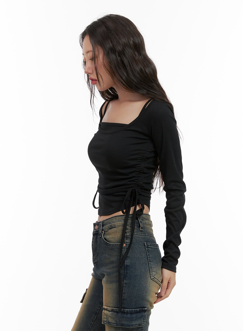 Shirred Square Neck Layered Top CG422