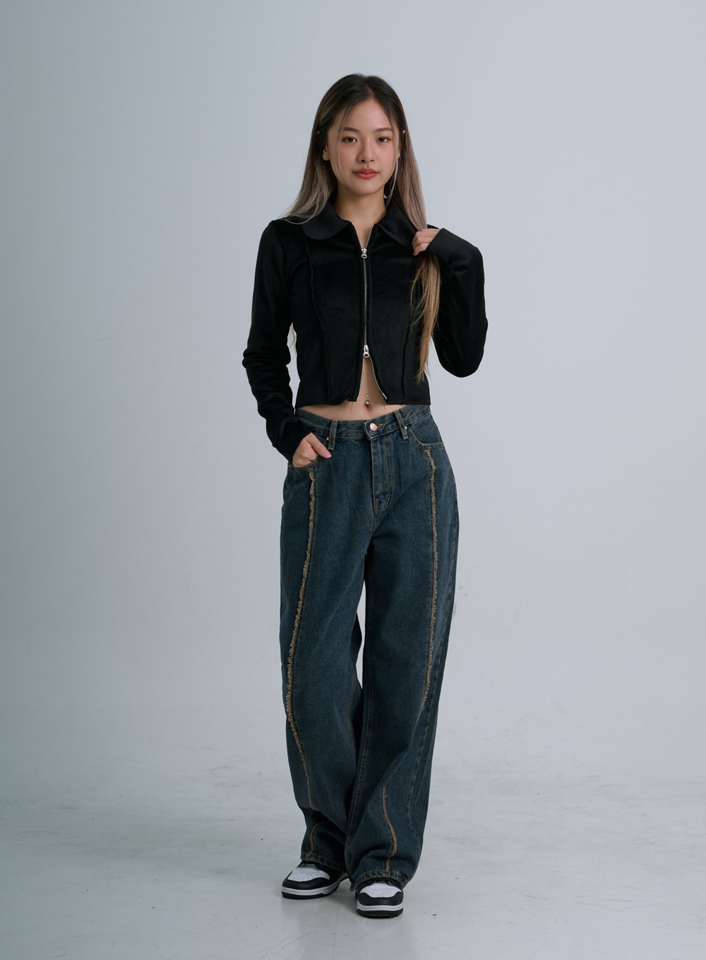 Retro Stitching Wide Denim Pants CO21