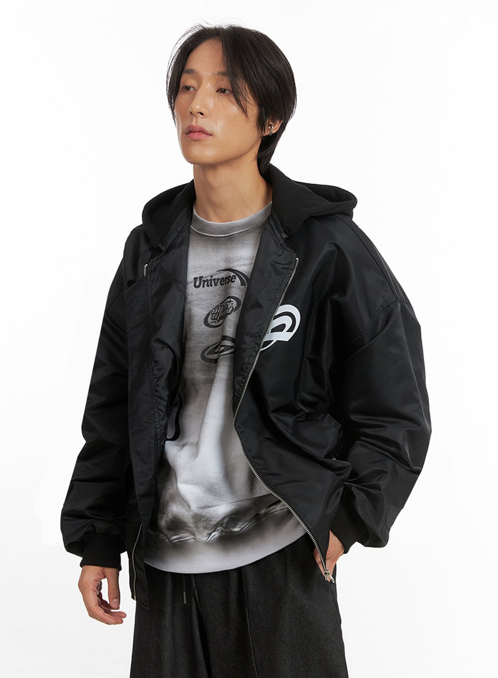 Men's Hooded Zip-Up Bomber Jacket IO402