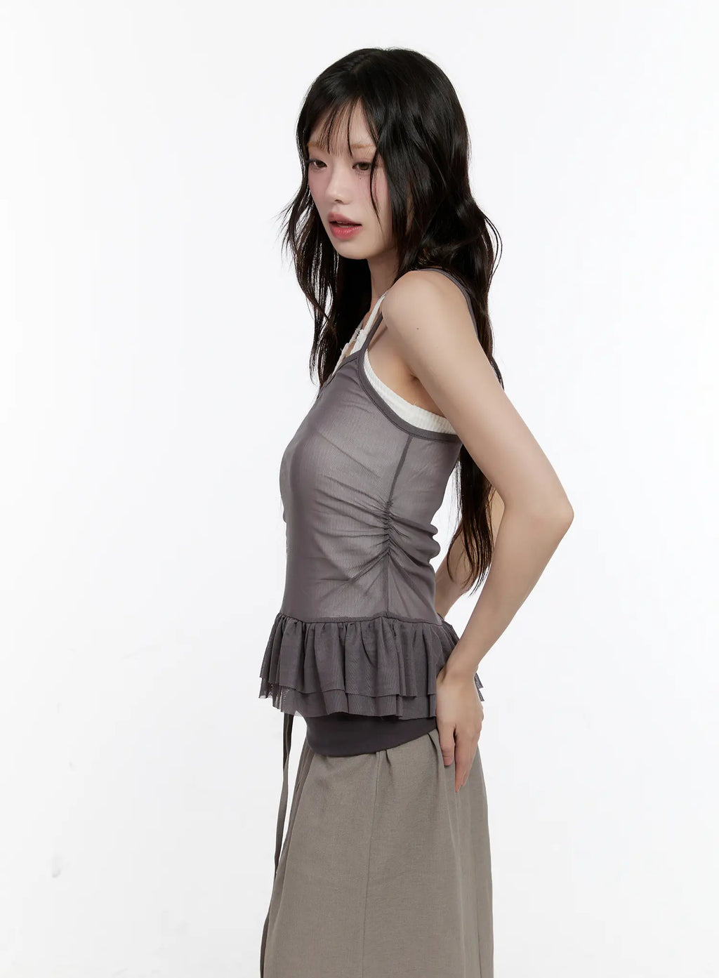 Sheer Ruffle Detail Tank CL507