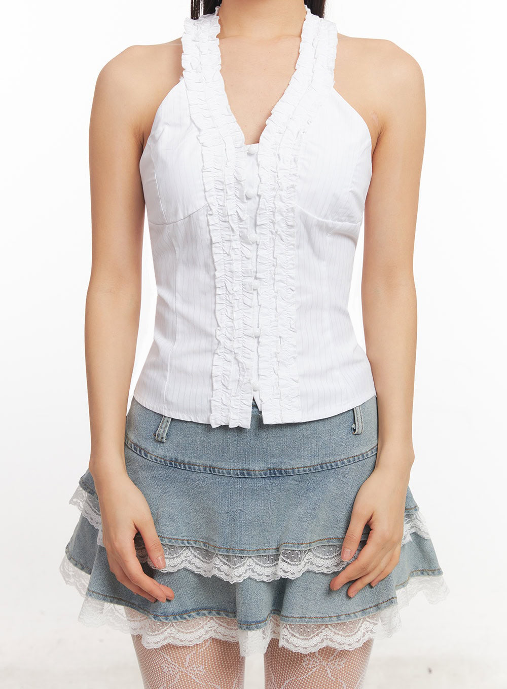 Lace Halter Neck Slim-Fit Top IA525