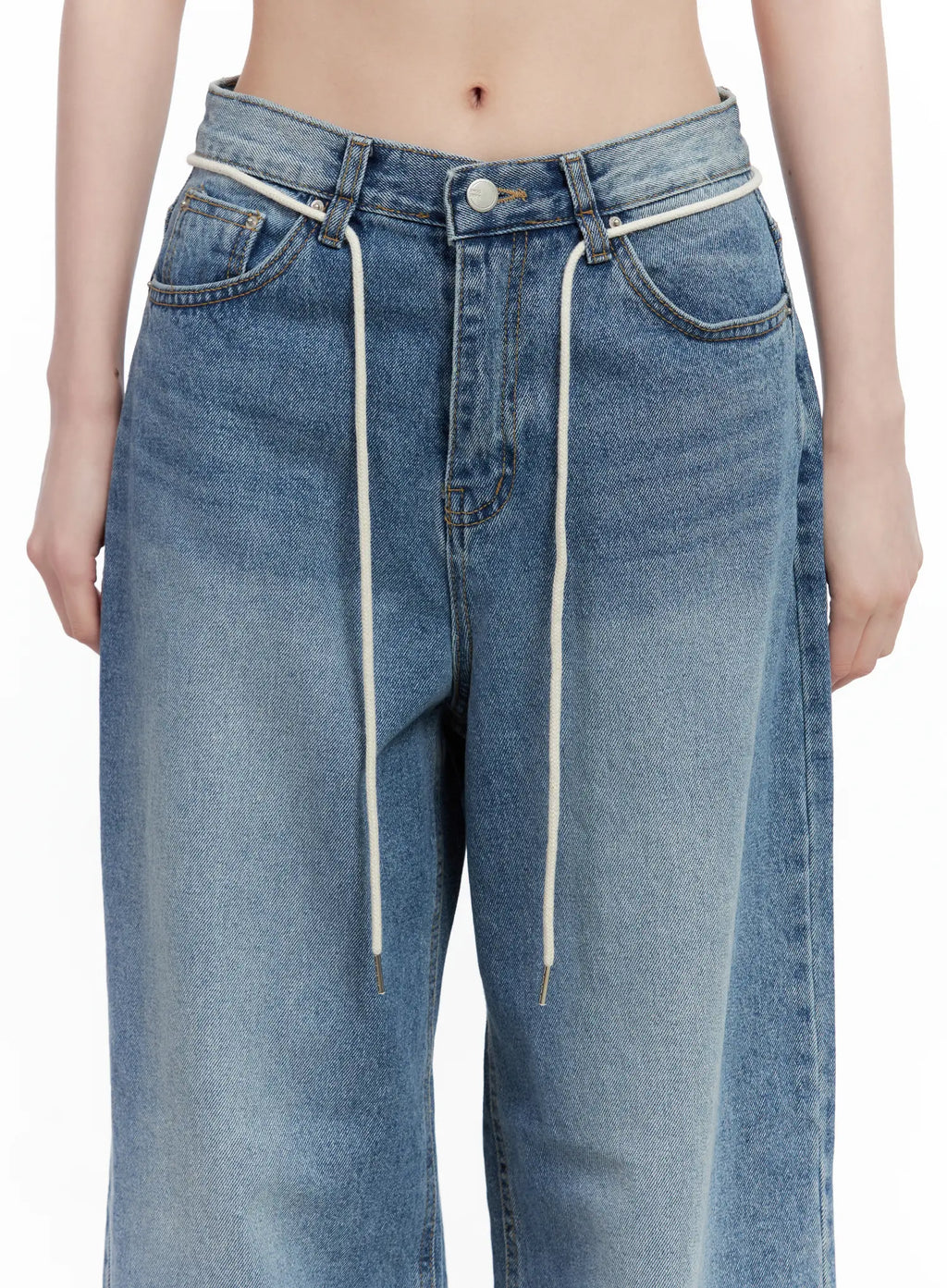Chaeyoung Drawstring Washed Wide-Leg Jeans CU530