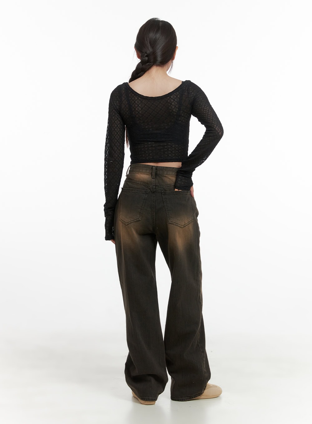 Lettering Mesh Crop Long Sleeve Tee CO404