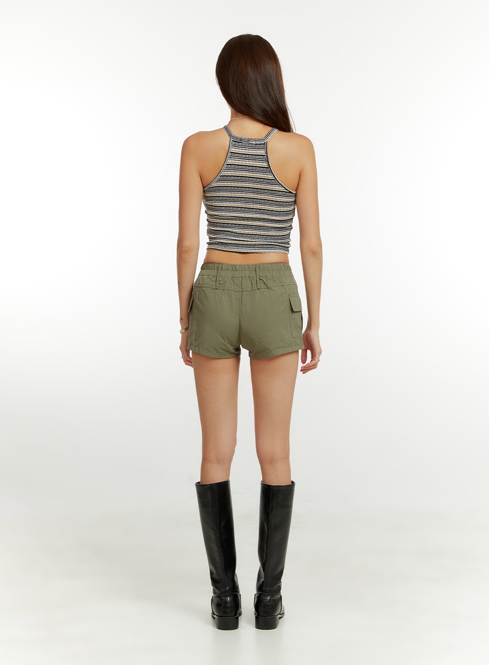 Cotton Stripe Halter Crop Top CU421