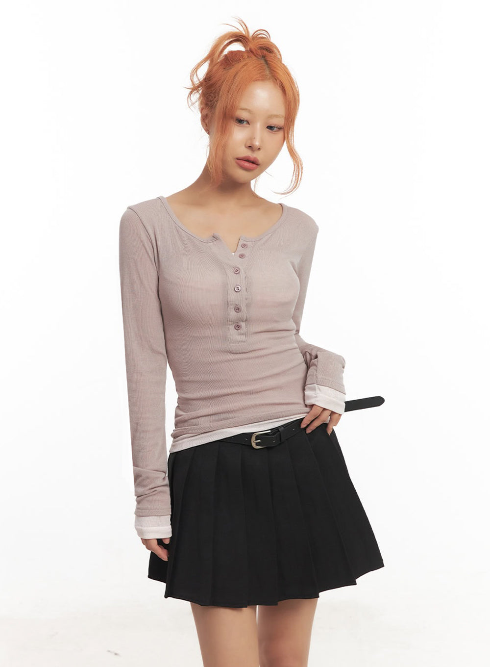 Henley Layered Long Sleeve Top IA515