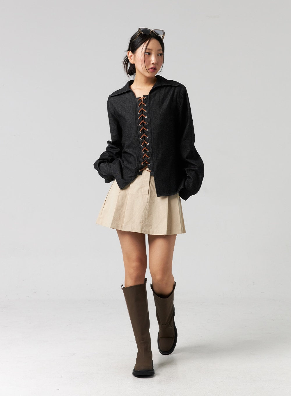 Pleated Cotton Mini Skirt CG325