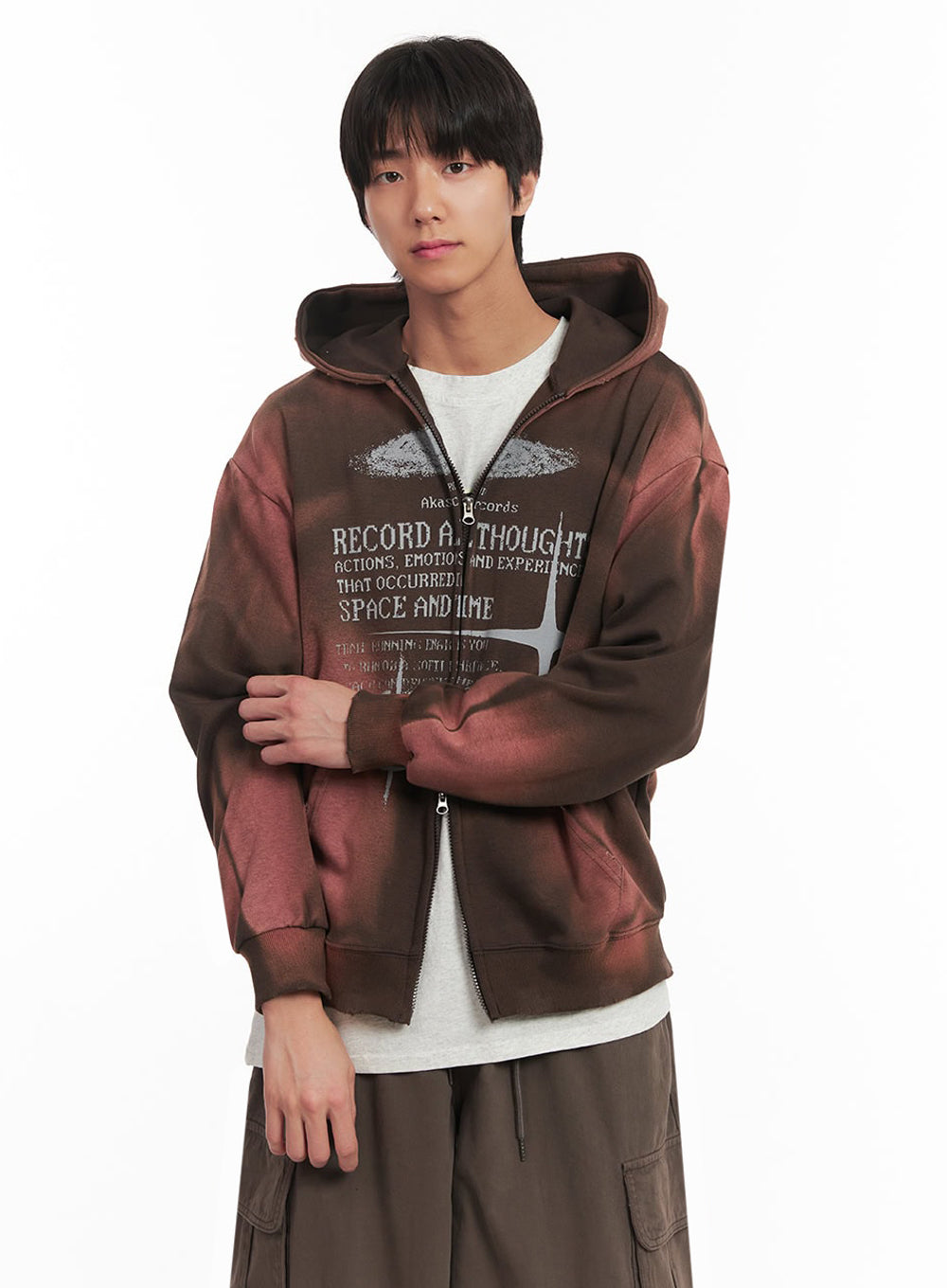 Men's Graphic Dye Washed Hooded Jacket IA510